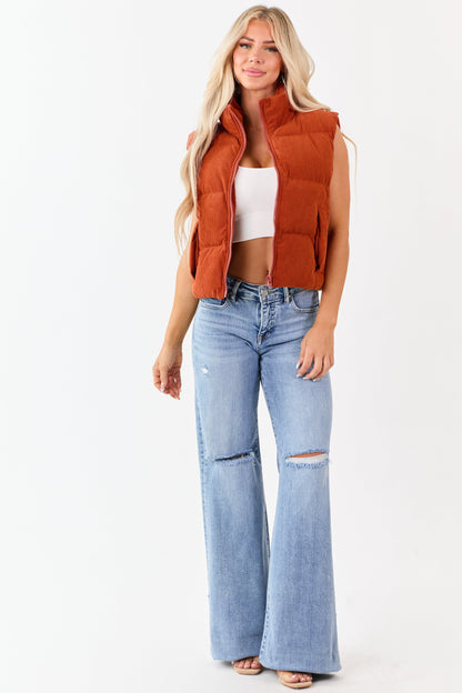 Lovelo Pumpkin Spice Corduroy Zip Up Puffer Vest
