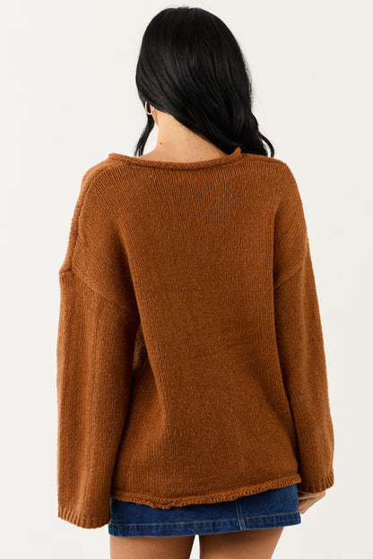 Lovelo Spice V Neck Long Sleeve Chunky Knit Sweater