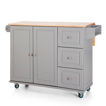 Sophia & William Kitchen Island Cart with Drop-Leaf and Rubber Wood Top, Rolling Kitchen Trolley Cart with Large Storage Cabinet
