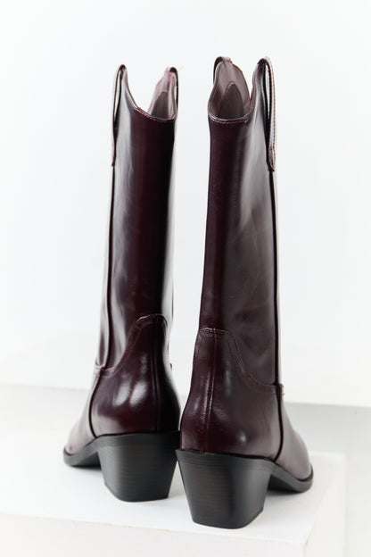 Mahogany Faux Leather Western Style Tall Boots
