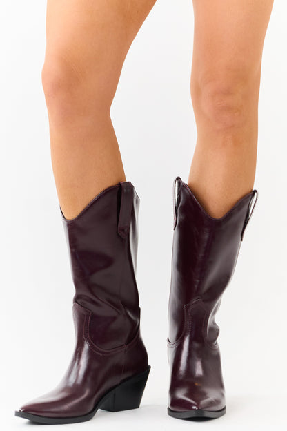 Mahogany Faux Leather Western Style Tall Boots