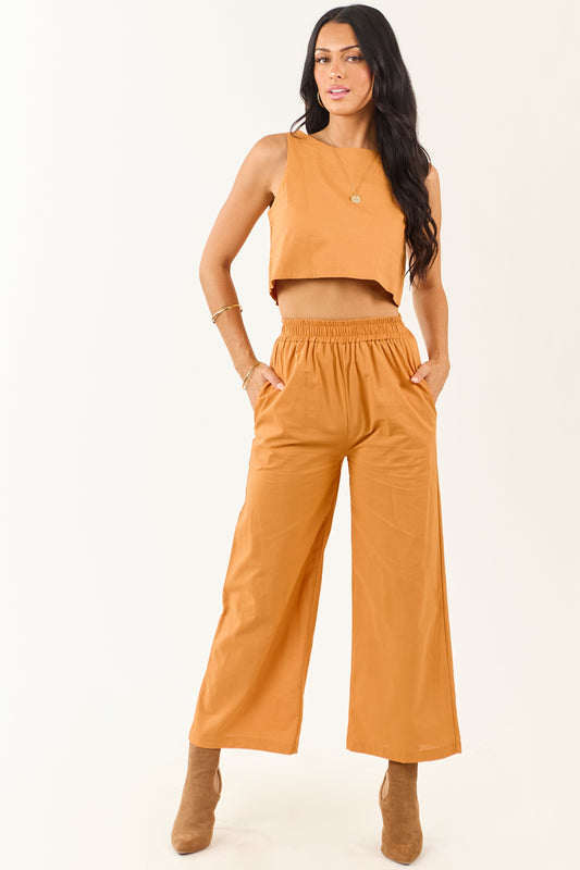 Mango Cropped Tank Top and Wide Leg Pants Set