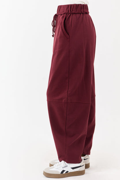 Maroon Waist Tie Barrel Style Cotton Sweatpants