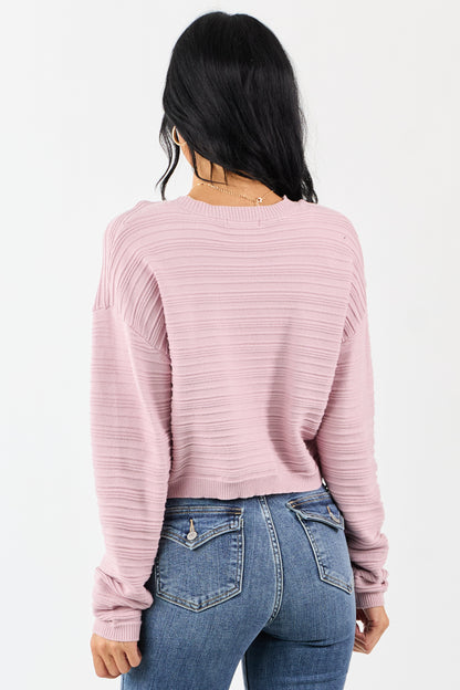 Mauve Long Sleeve Textured Knit Cropped Sweater
