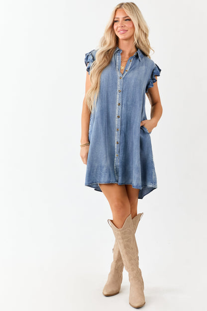 Medium Mineral Wash Chambray Short Shift Dress