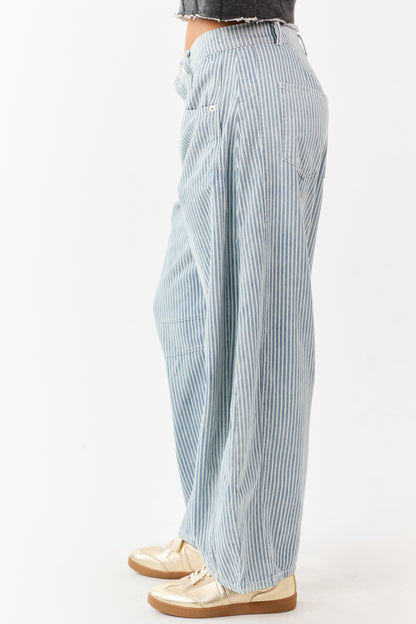 Medium Mineral Wash Railroad Stripe Barrel Jeans