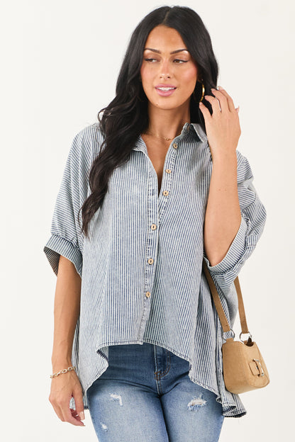 Medium Mineral Wash Striped Chambray Denim Top