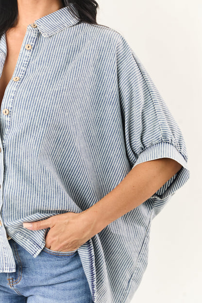 Medium Mineral Wash Striped Chambray Denim Top