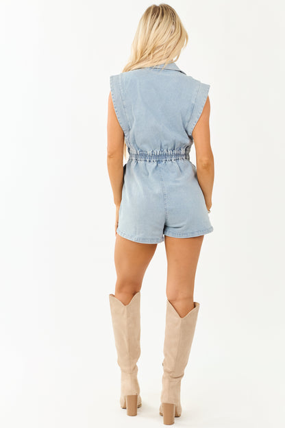 Medium Vintage Wash Denim Blazer Style Romper