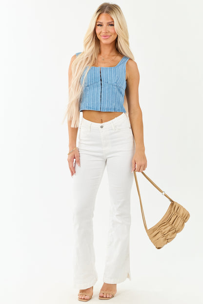 Medium Wash Denim Smocked Back Cropped Tank Top