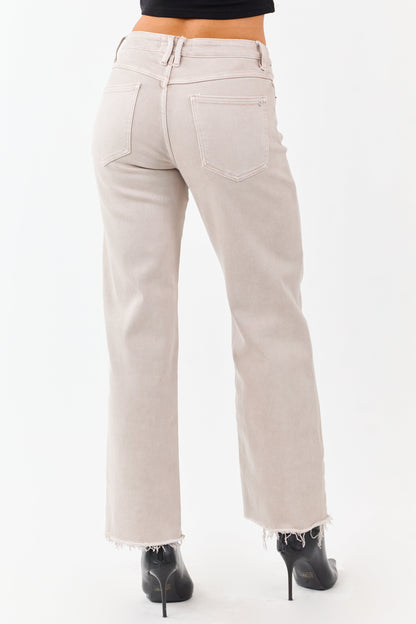 Mica Denim Almond Raw Hem Stretchy Straight Jeans