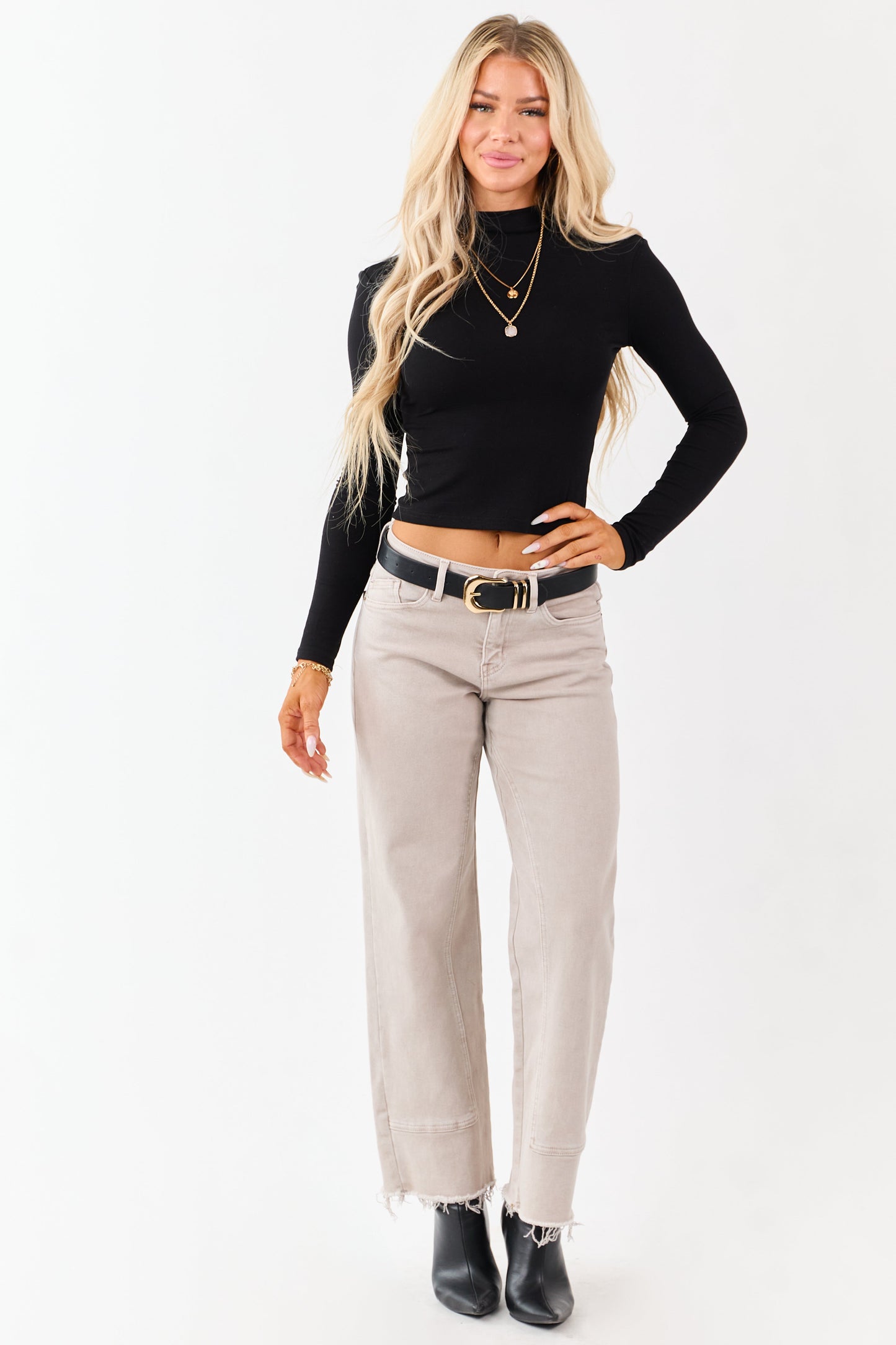 Mica Denim Almond Raw Hem Stretchy Straight Jeans