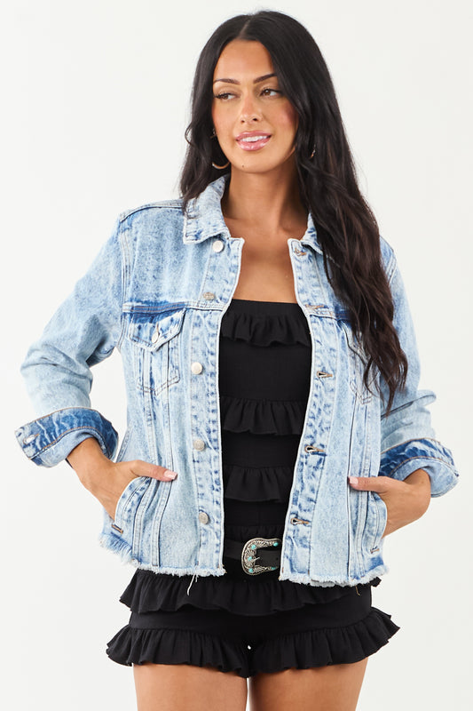 Mica Denim Light Acid Wash Button Down Jacket