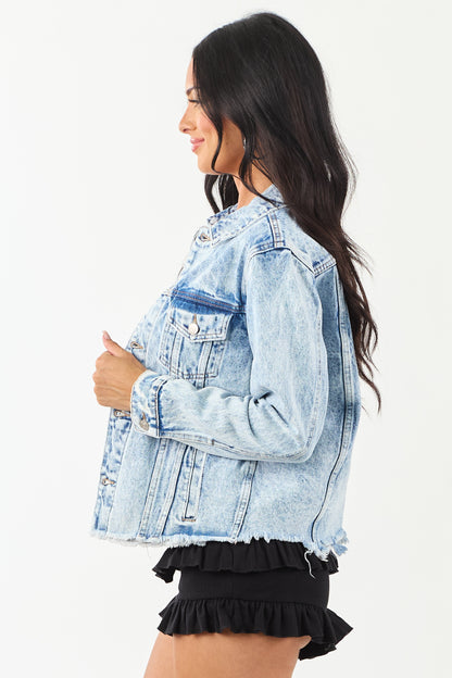 Mica Denim Light Acid Wash Button Down Jacket