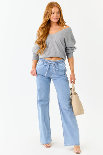 Mica Denim Light Stretchy Smocked Waist Wide Jeans