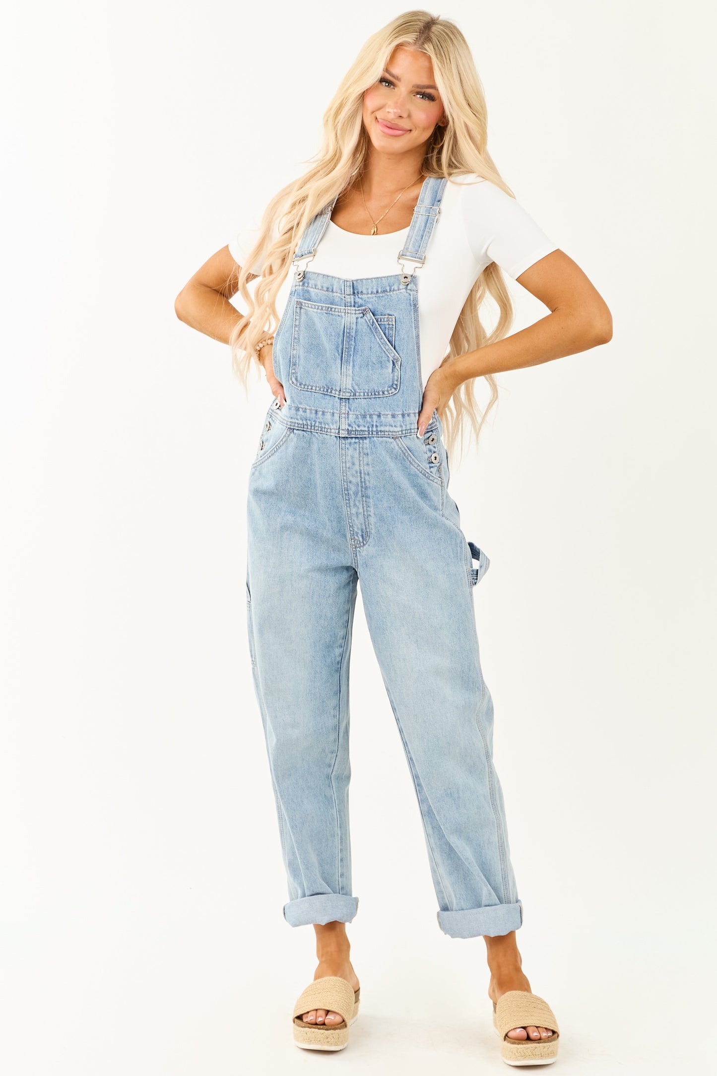 Mica Denim Light Wash Utility Straight Leg Overalls