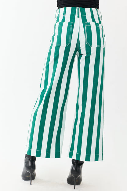 Mica Denim Mint Striped Wide Stretchy Crop Jeans