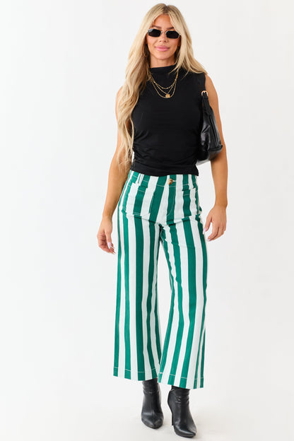 Mica Denim Mint Striped Wide Stretchy Crop Jeans