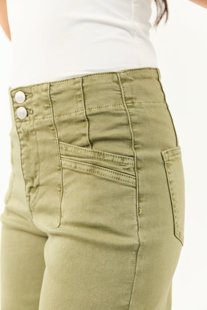 Mica Denim Pistachio Wide Leg Stretchy Jeans