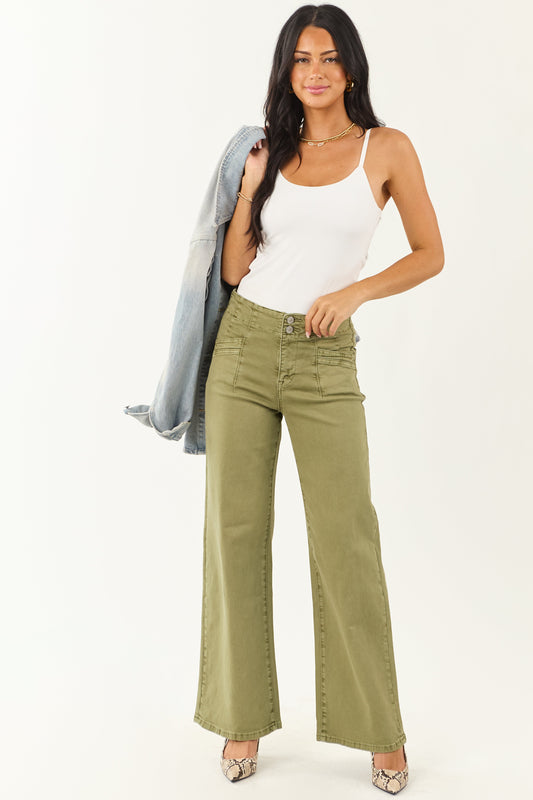 Mica Denim Pistachio Wide Leg Stretchy Jeans