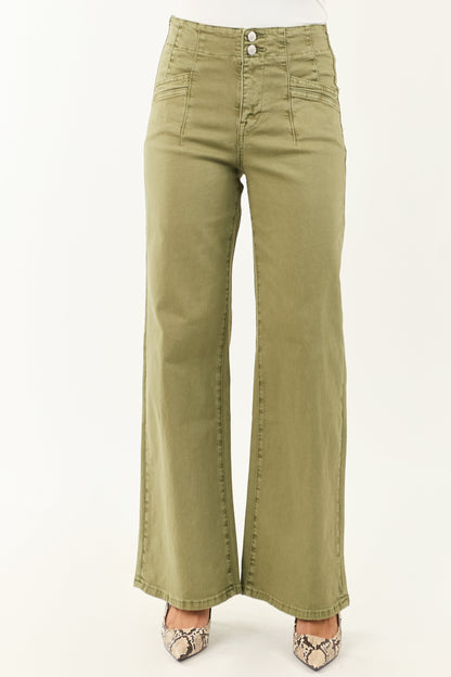 Mica Denim Pistachio Wide Leg Stretchy Jeans