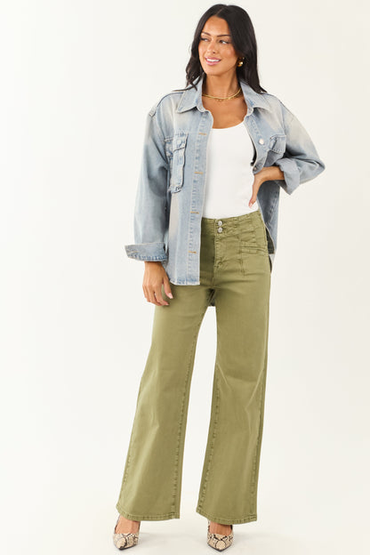 Mica Denim Pistachio Wide Leg Stretchy Jeans
