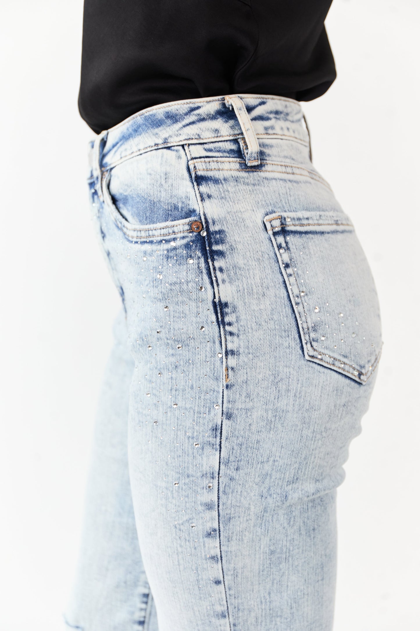 Mica Denim Rhinestone Stretchy Straight Jeans