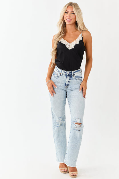 Mica Denim Rhinestone Stretchy Straight Jeans