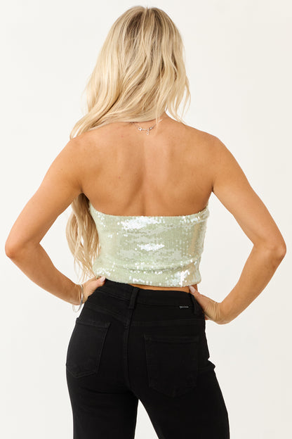 Mint Sequin Cropped Stretchy Bandeau Top