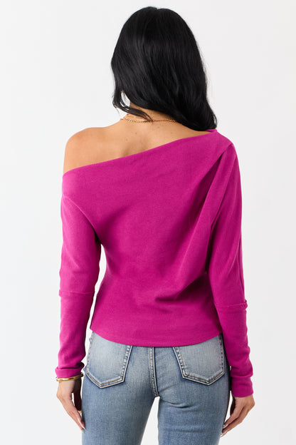 Mulberry One Shoulder Long Sleeve Waffle Knit Top