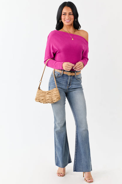 Mulberry One Shoulder Long Sleeve Waffle Knit Top