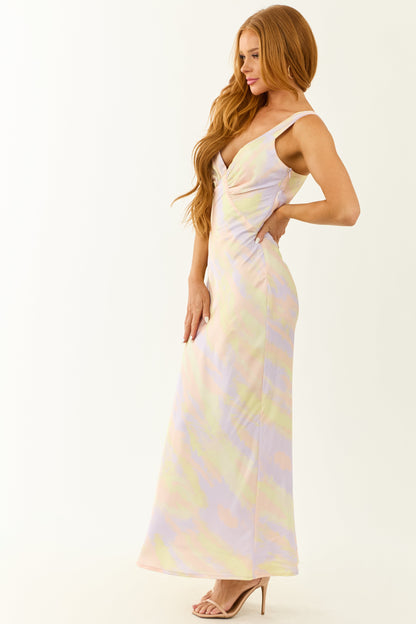 Multicolor Pastel Satin Sleeveless Maxi Slip Dress