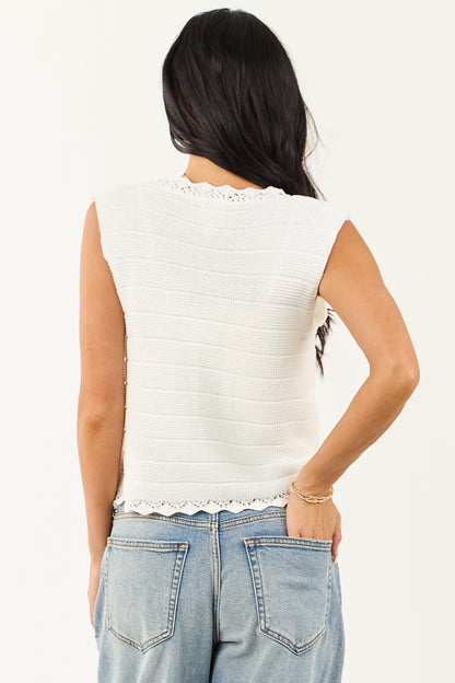 Off White Button Down Knit Sweater Vest