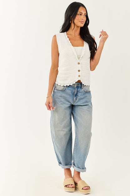 Off White Button Down Knit Sweater Vest