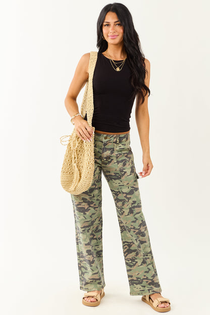 Olive Camo High Rise Straight Leg Carpenter Jeans