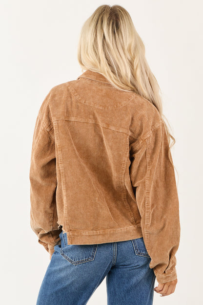 POL Copper Distressed Button Up Corduroy Jacket