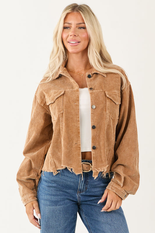 POL Copper Distressed Button Up Corduroy Jacket