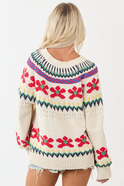 POL Cream Nordic Inspired Pattern Thick Knit Sweater