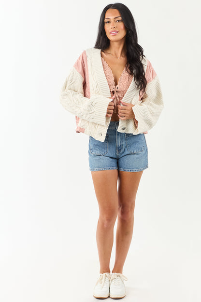 POL Cream and Dusty Blush Button Down Cardigan