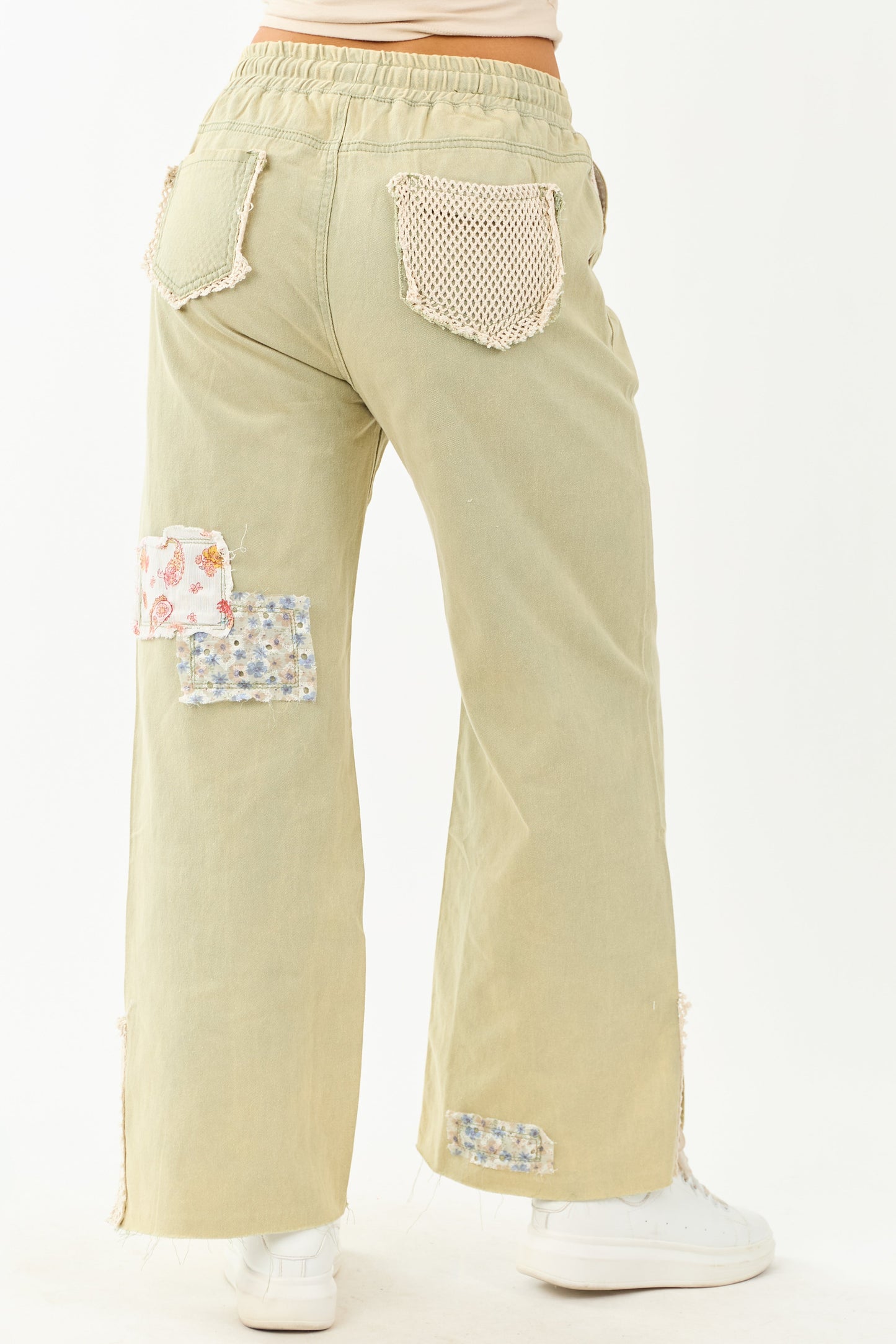 POL Sage Denim Wide Leg Patchwork Pants