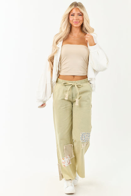 POL Sage Denim Wide Leg Patchwork Pants