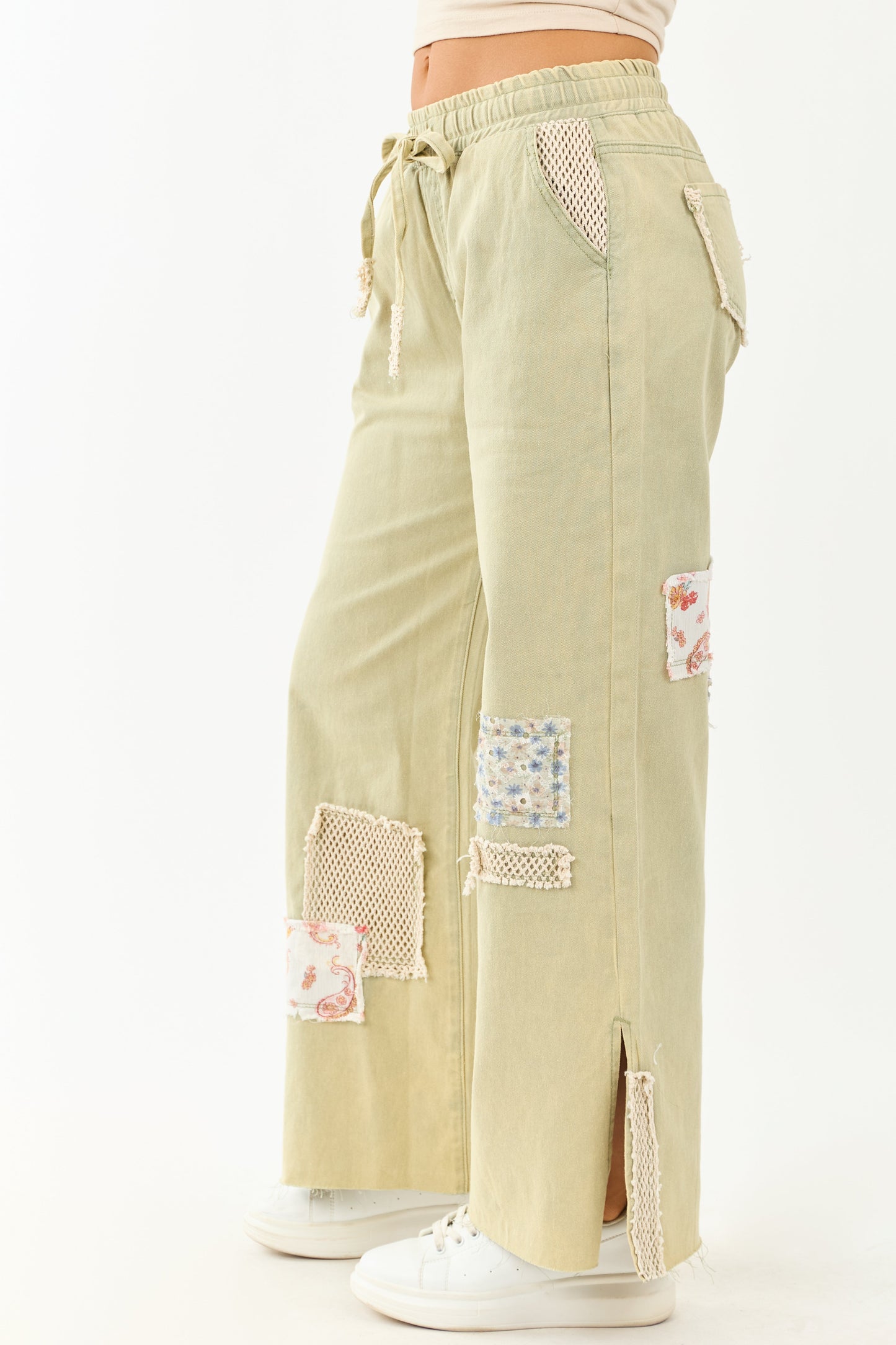 POL Sage Denim Wide Leg Patchwork Pants
