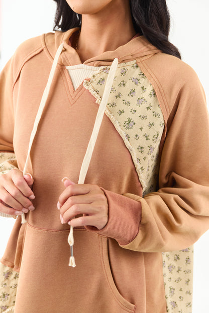 POL Sandstone Floral Patchwork Hoodie