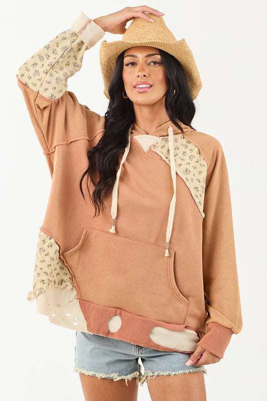 POL Sandstone Floral Patchwork Hoodie