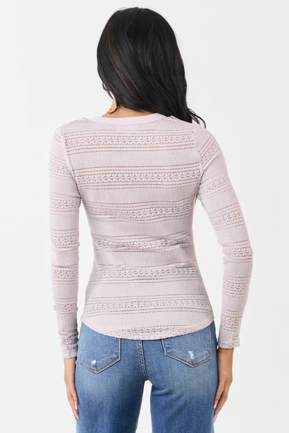 Periwinkle Ribbed Knit Floral Lace Long Sleeve Top