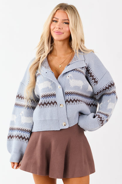 Powder Blue Fair Isle Pattern Button Down Cardigan