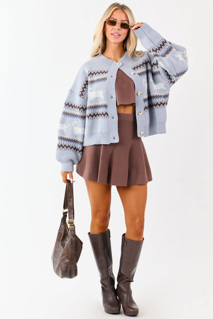Powder Blue Fair Isle Pattern Button Down Cardigan