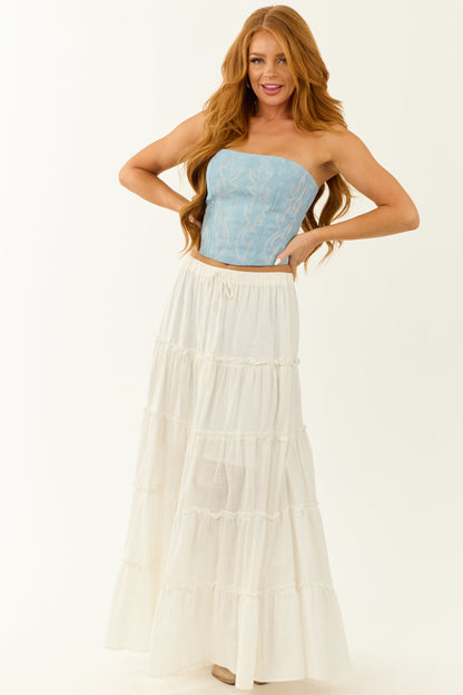 Powder Blue Faux Leather Western Corset Top