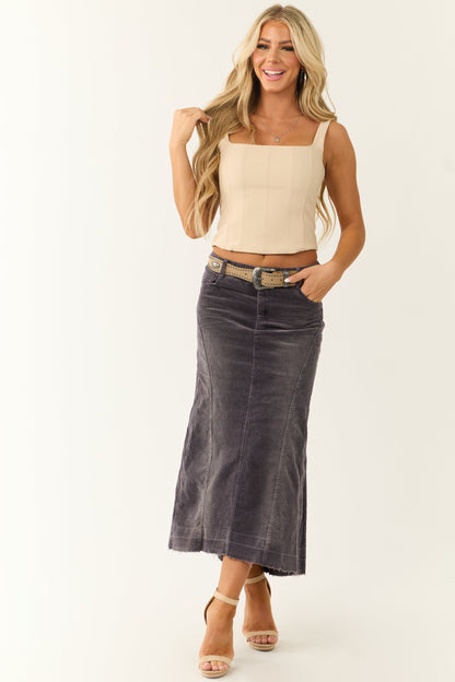 Quartz Washed Corduroy High Low Midi Skirt