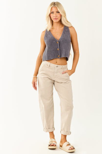 Risen Almond High Rise Cuffed Stretchy Barrel Jeans